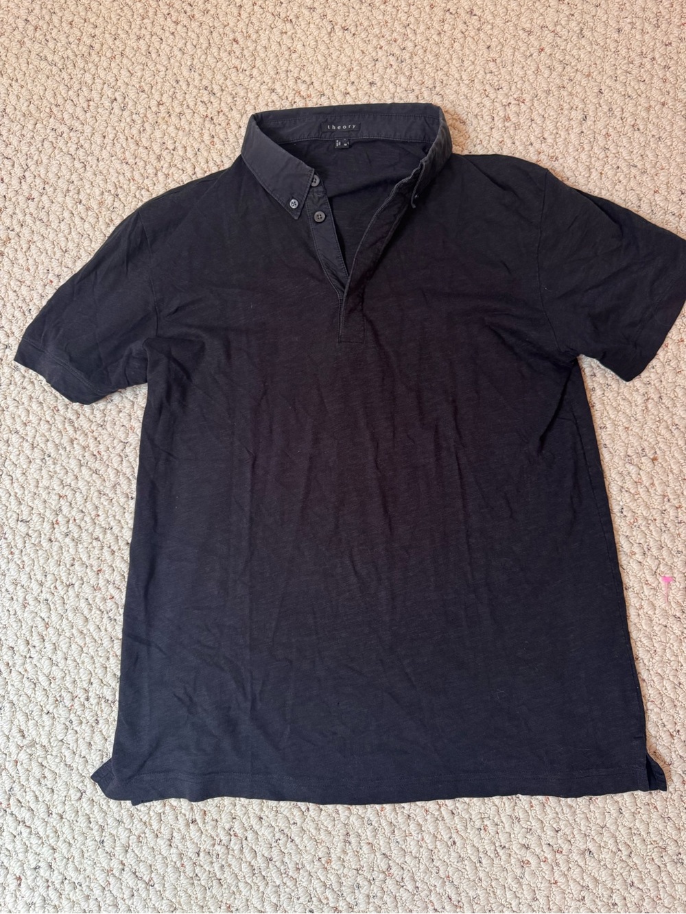 Black Short-Sleeve Slub Cotton Polo Shirt by Theory